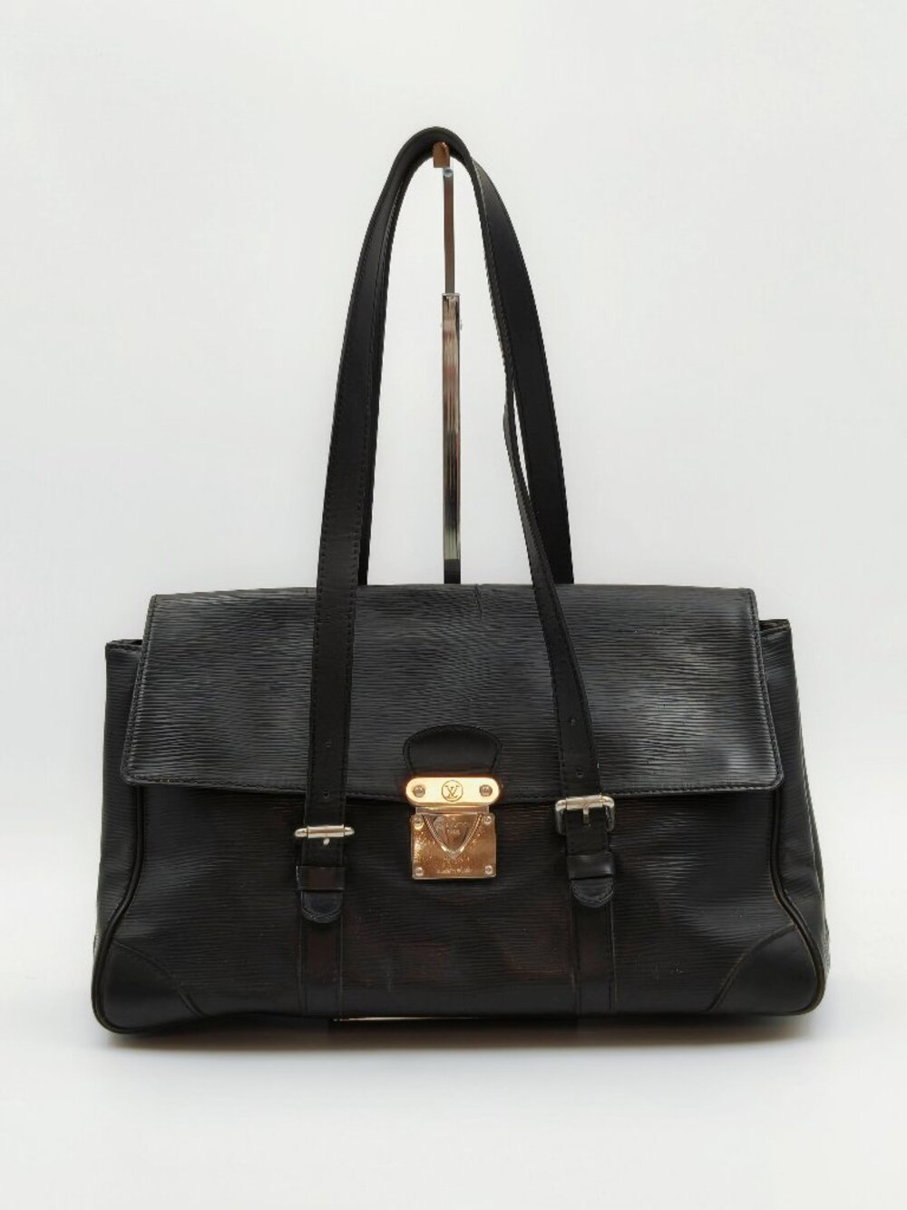 Louis Vuitton Black Epi Leather Shoulder Tote Bag Vintage Flap Handbag